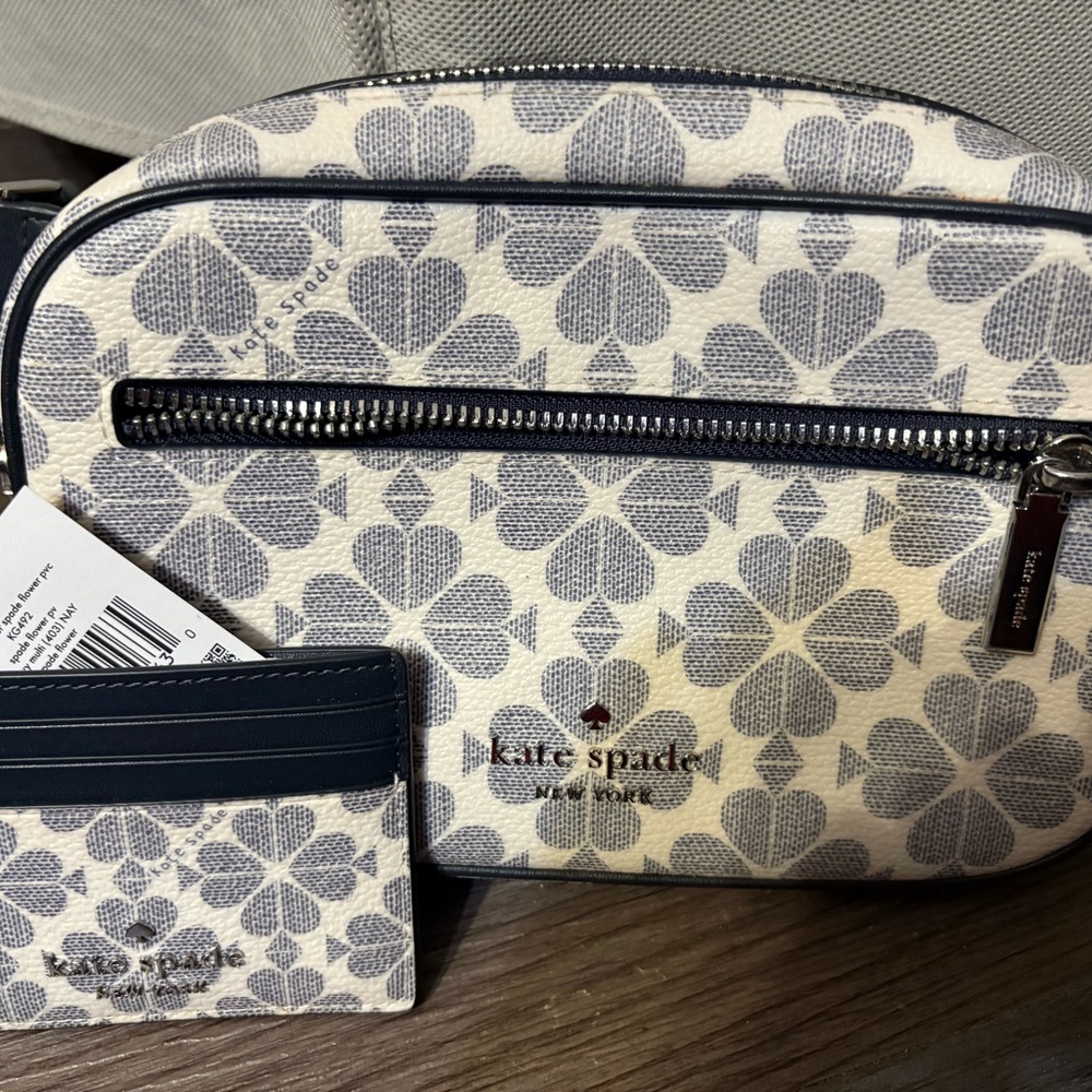 kate spade navy & cream floral logo Beltbag with cardholder